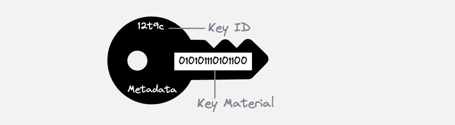 A key with key id, key material and other metadata